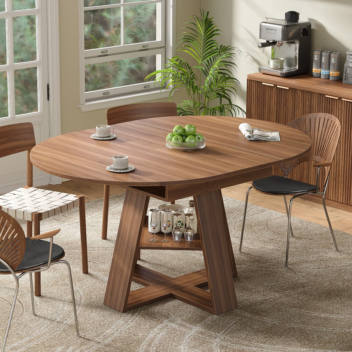 Yanosaku DT003 43.3"-59" Extendable Round Table 4–8, Modern Farmhouse