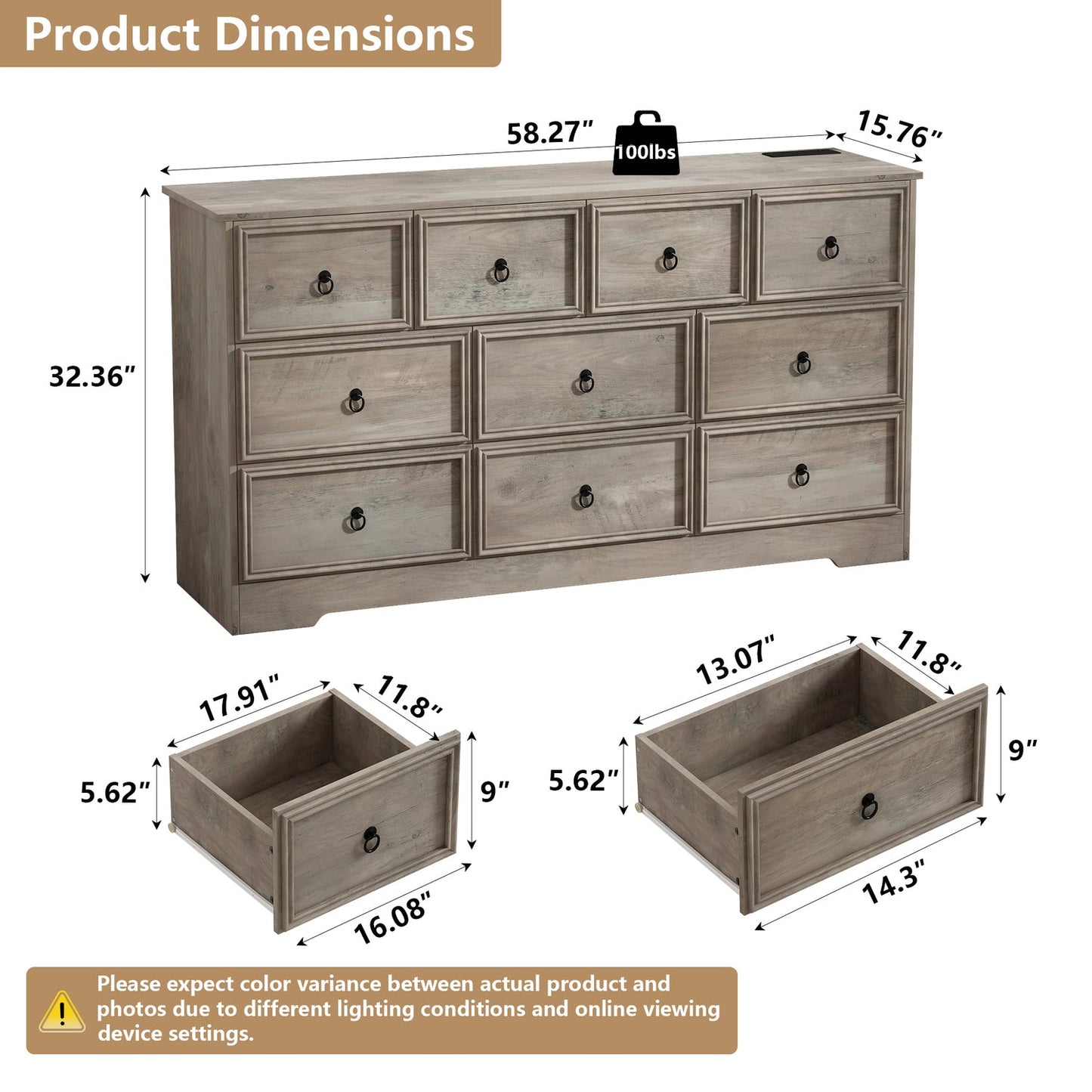 Yanosaku 10 Drawers Dresser for Bedroom - Yanosaku SotreFurnitureDS005 - GR
