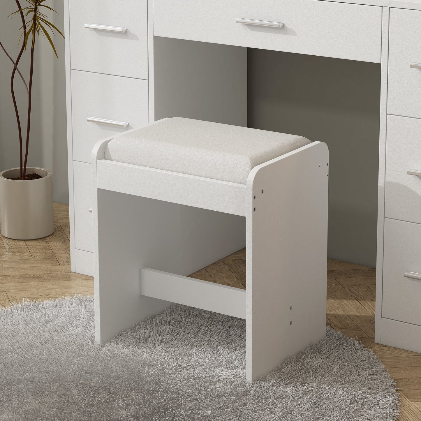 Yanosaku 43'' Modern White Makeup Vanity Set Table with Stool & LED Mirror 7 Drawers Luxury - Yanosaku SotreFurnitureVD005 - WH