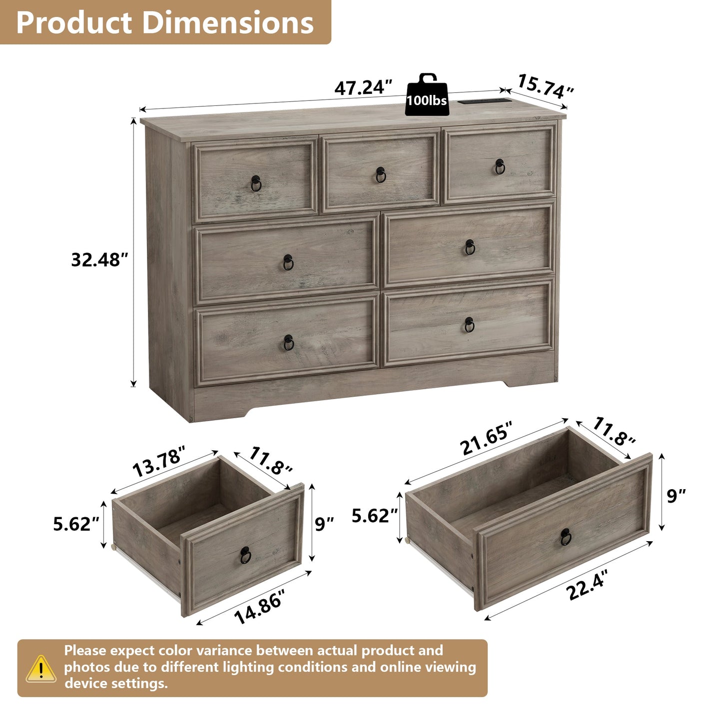 Yanosaku 7 Drawers Dresser for Bedroom - Yanosaku SotreFurnitureDS004 - GR