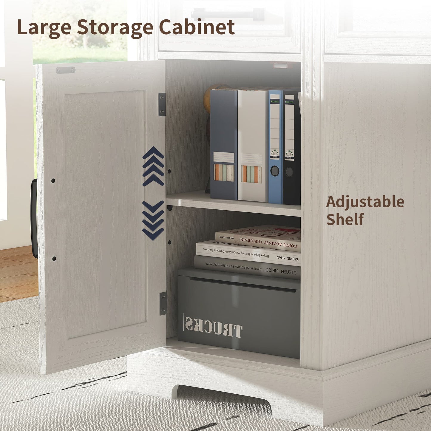 Yanosaku CPT001 58''W Farmhouse Executive Desk, Home Office Desk with Power Oultet White - Yanosaku SotreFurnitureCPT001