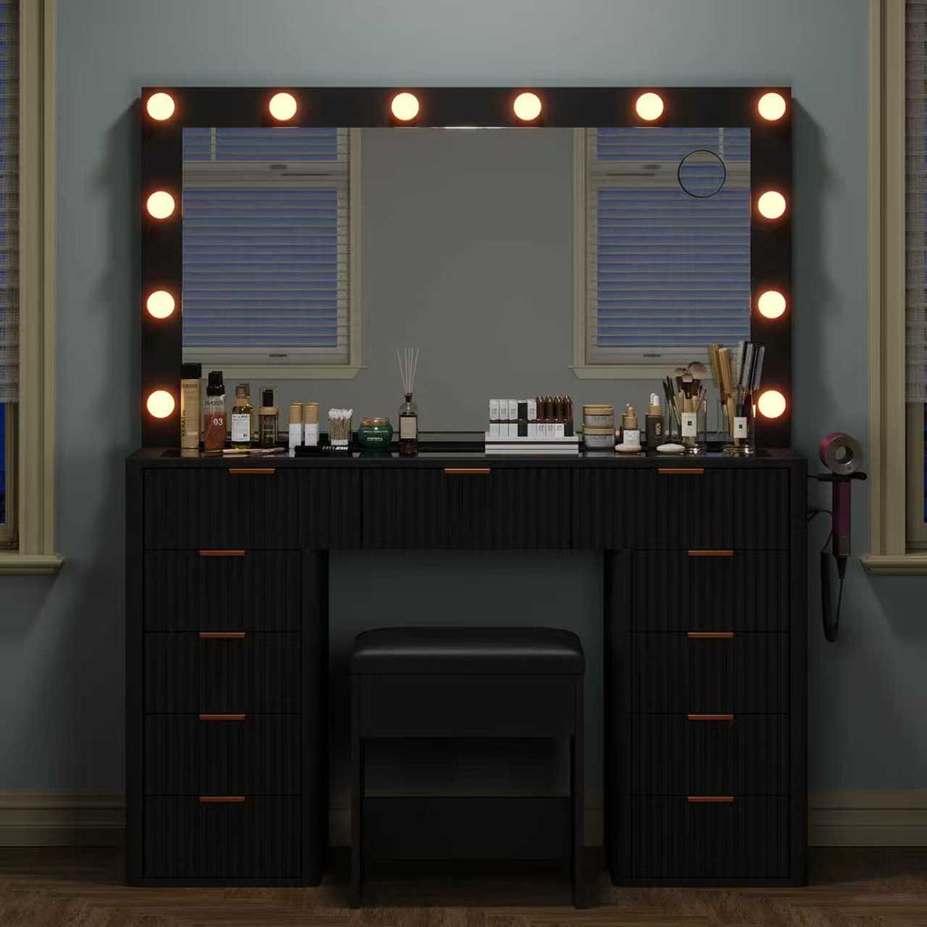 11-Drawer LED Mirror Vanity Desk - Vektaya - VektayaDesk