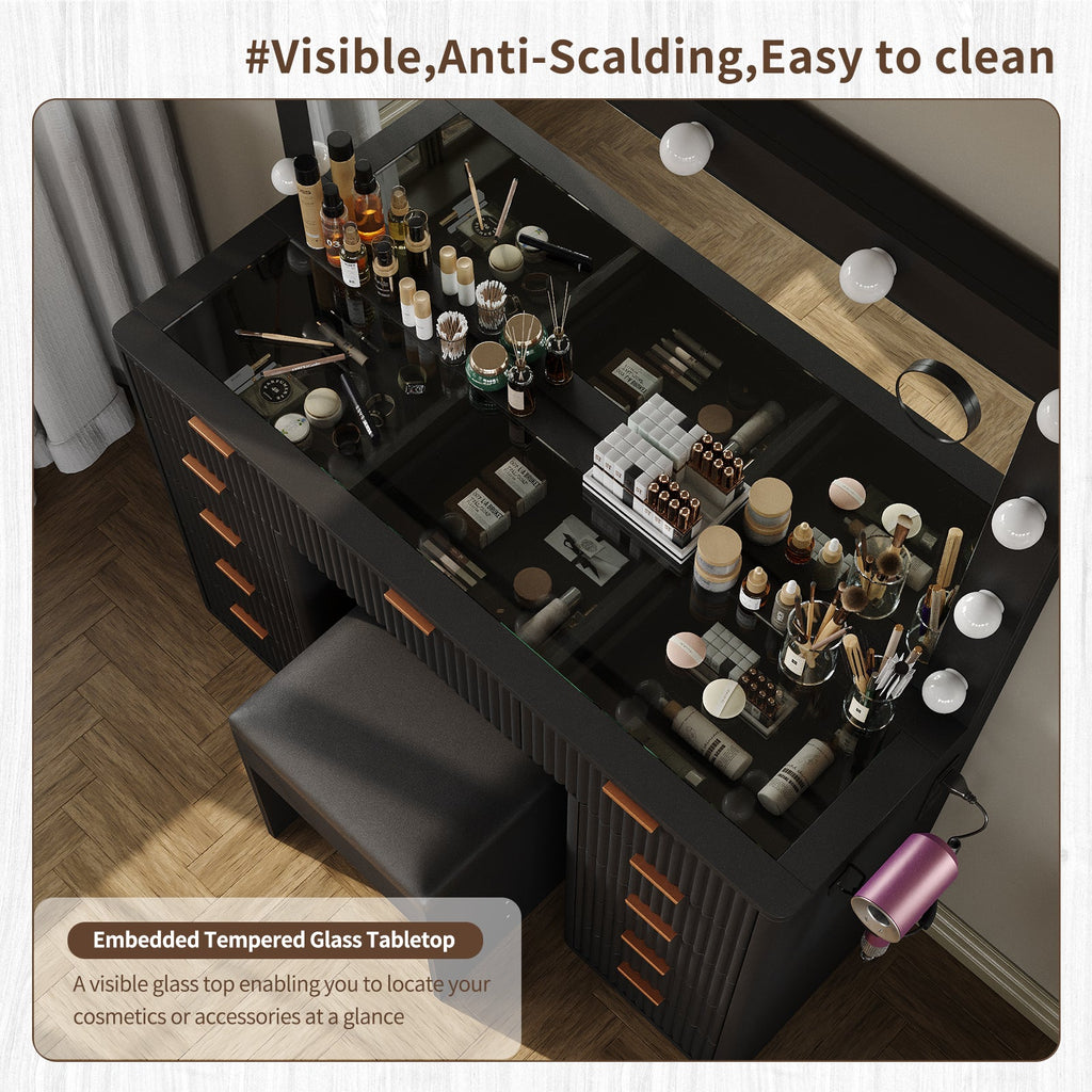 11-Drawer LED Mirror Vanity Desk - Vektaya - VektayaDesk