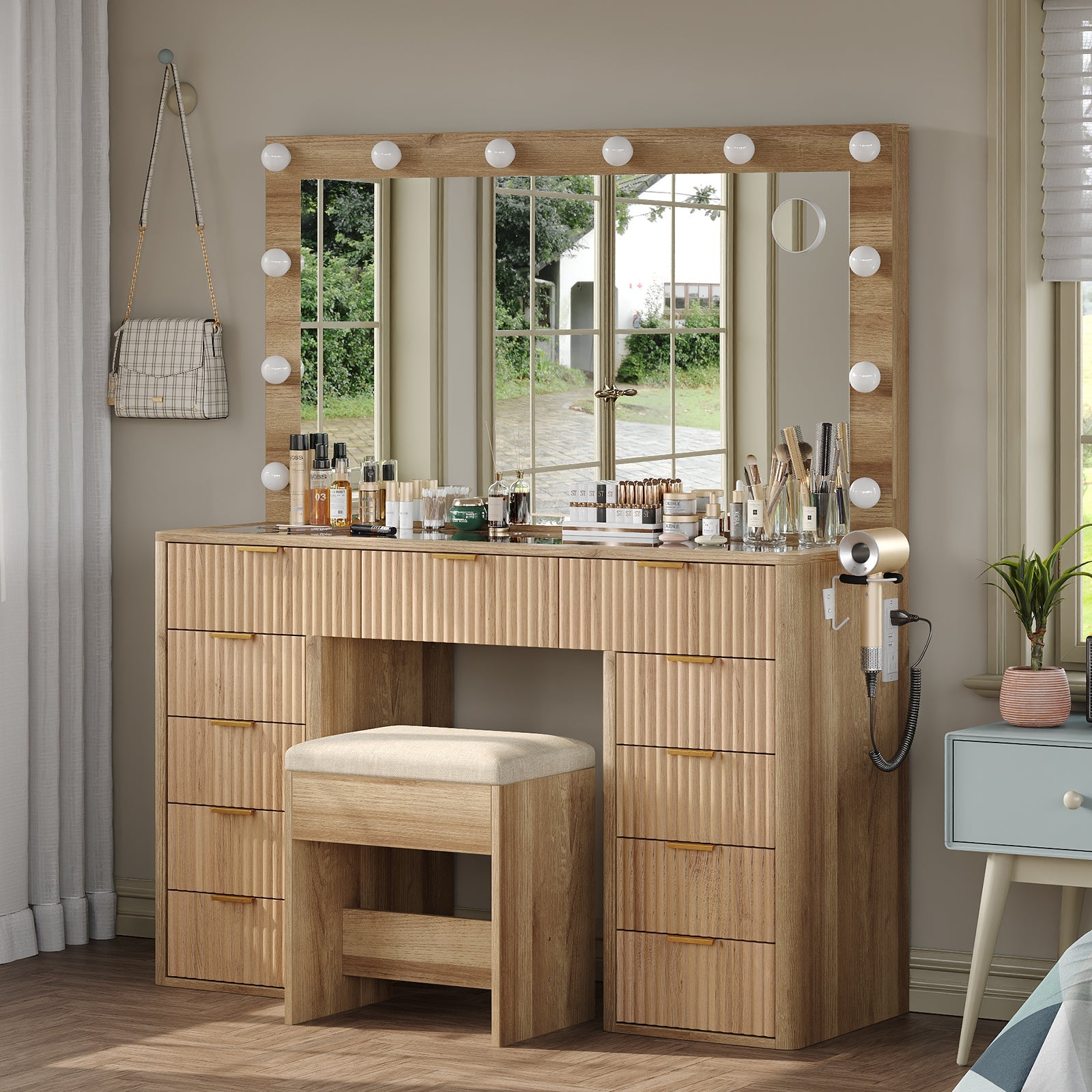 11-Drawer LED Mirror Vanity Desk - Vektaya - VektayaDesk