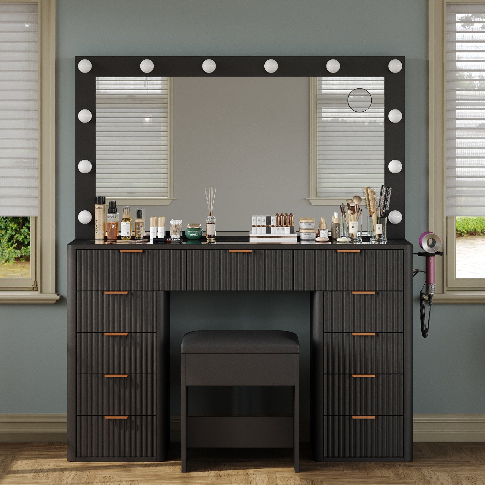 11-Drawer LED Mirror Vanity Desk - Vektaya - VektayaDesk