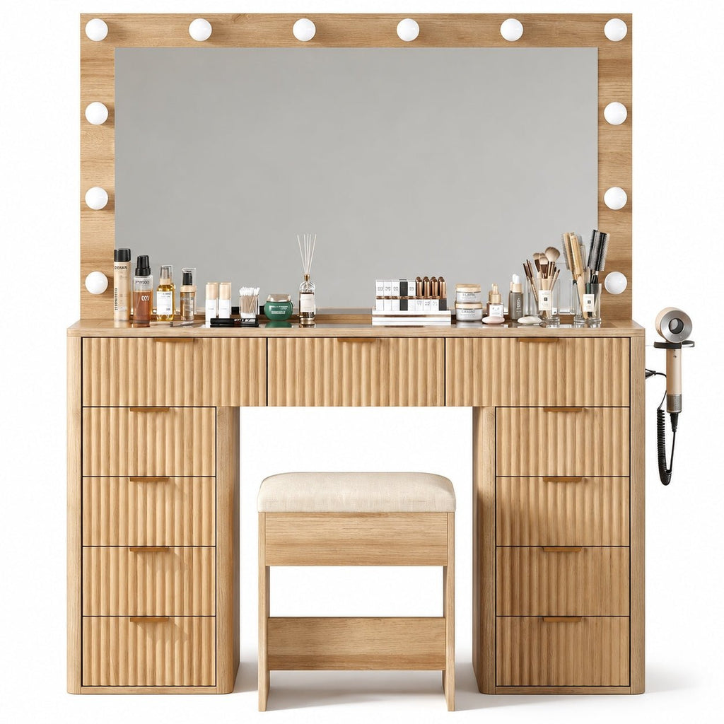11-Drawer LED Mirror Vanity Desk - Vektaya - VektayaDesk
