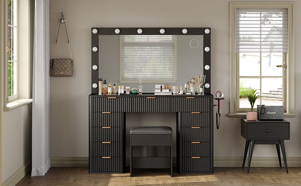 11-Drawer LED Mirror Vanity Desk - Vektaya - VektayaDesk