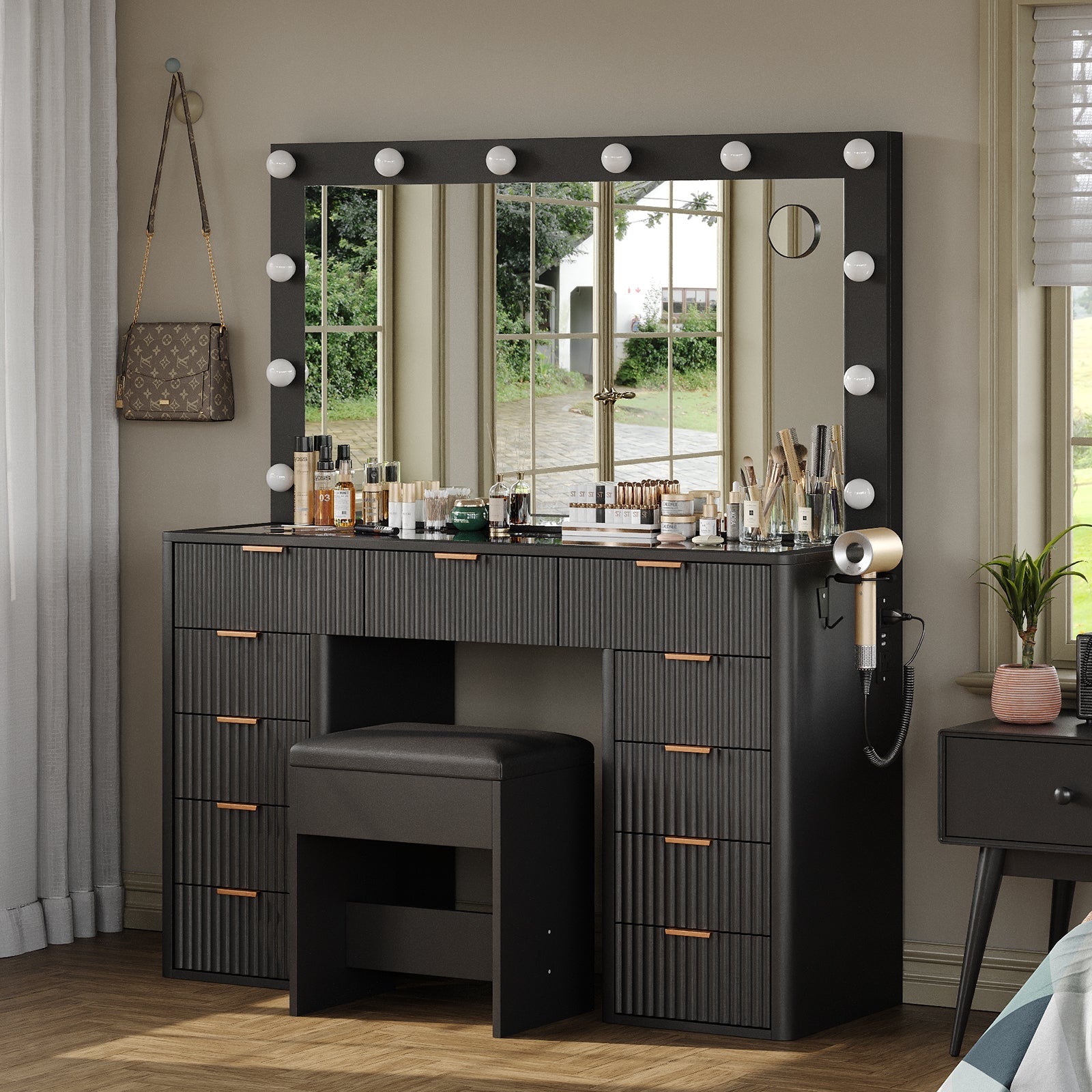 11-Drawer LED Mirror Vanity Desk - Vektaya - VektayaDesk