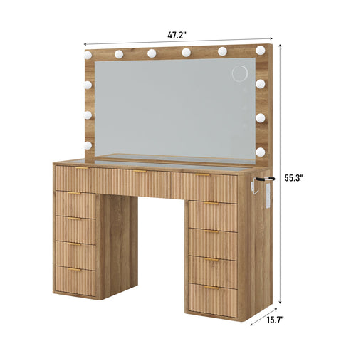 11-Drawer LED Mirror Vanity Desk - Vektaya - VektayaDesk