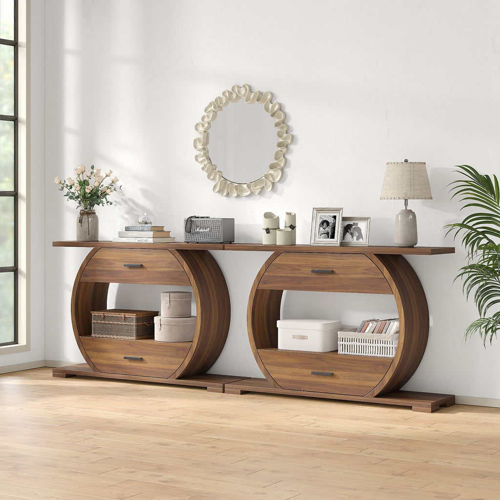 Yanosaku ST004 47" O-Shaped Console Table with 2 Drawers, Brown