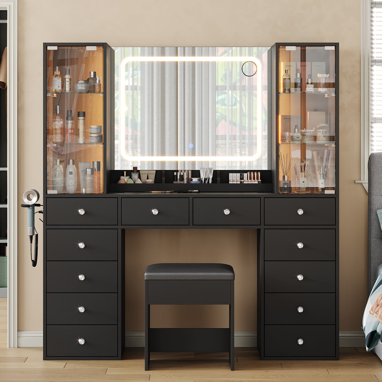 VD035 Bedroom Makeup Vanity desk with mirror, 12 Drawers | Vektaya