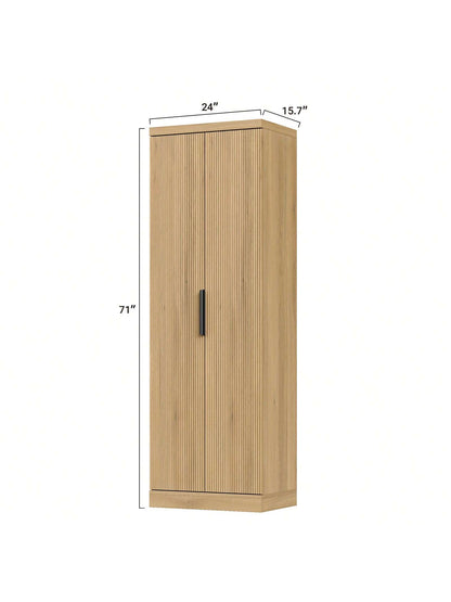 Yanosaku 71'' Tall Storage Cabinet with 2 Doors, Kitchen Pantry Cabinet with Adjustable Shelves, 5-Tier Fluted Cabinet for Living Room Kitchen Dinning Room