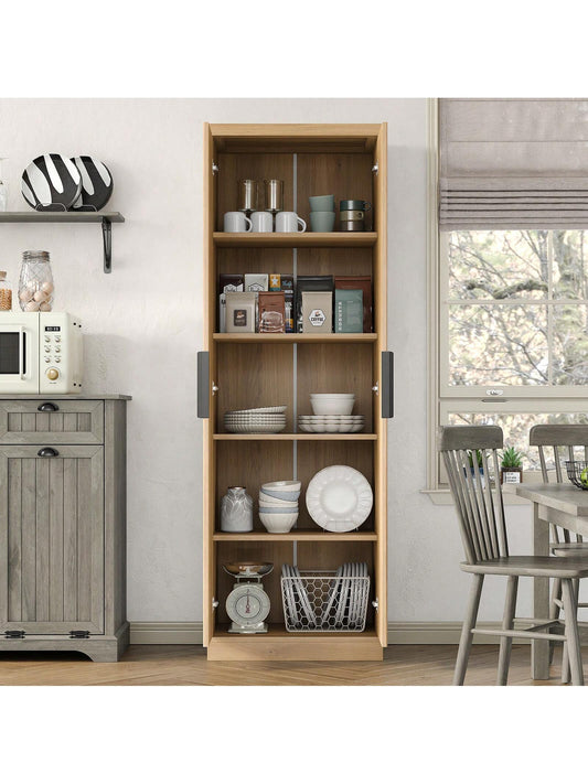 Yanosaku 71'' Tall Storage Cabinet with 2 Doors, Kitchen Pantry Cabinet with Adjustable Shelves, 5-Tier Fluted Cabinet for Living Room Kitchen Dinning Room