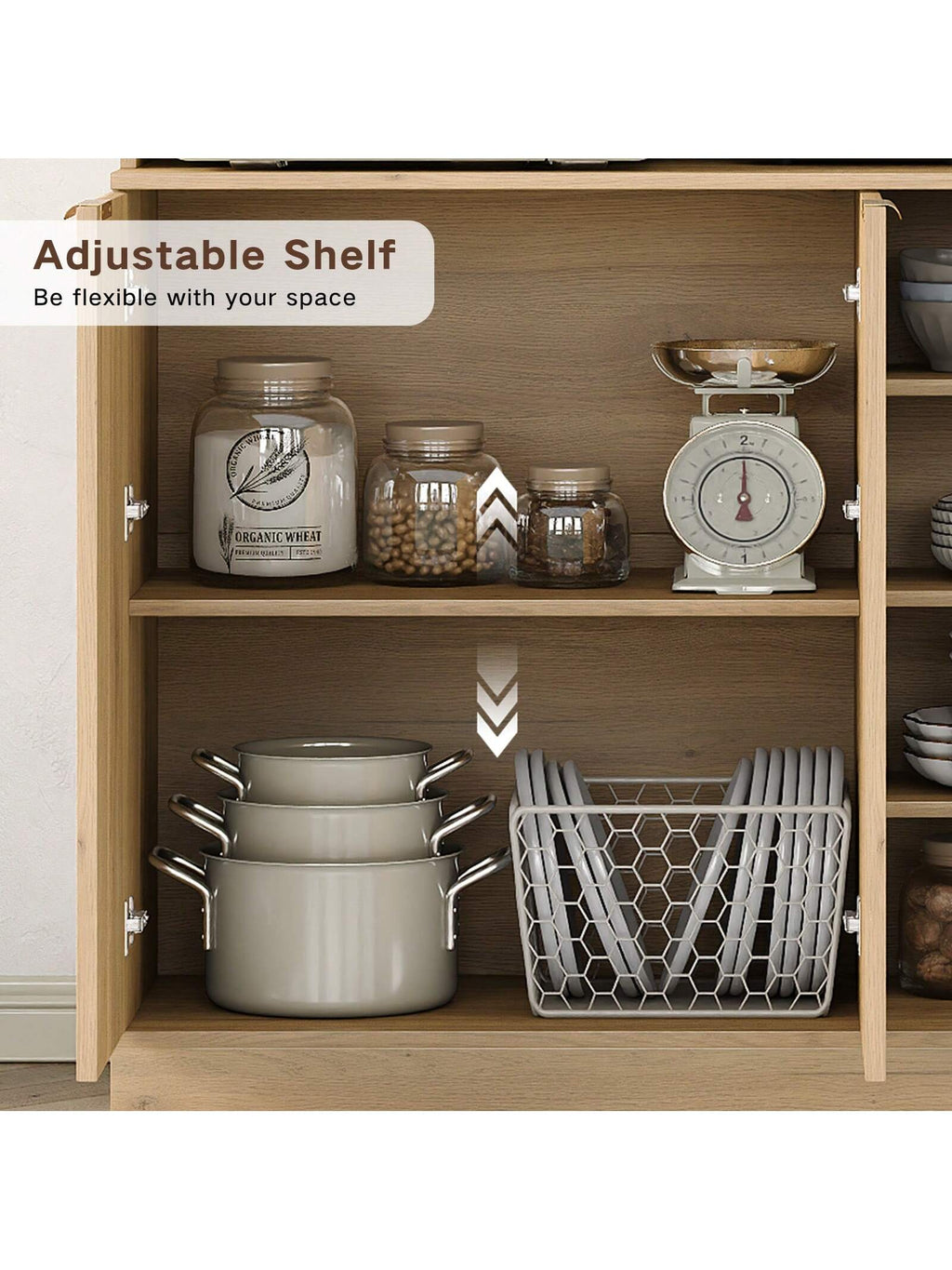 Yanosaku SC003 71'' H Tall Kitchen Pantry, Storage Cabinet with Fluted Doors & Adjustable Shelf, Kitchen Huntch Cupboard with Microwave Stand, Coffee Bar Buffet Cabinet for Living Room, Dinning Room