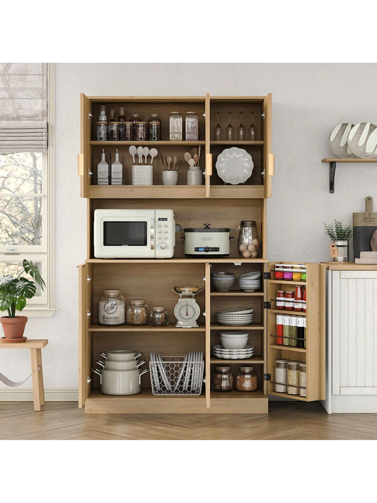 71'' H Tall Kitchen Pantry, Storage Cabinet with Fluted Doors & Adjustable Shelf, Kitchen Huntch Cupboard with Microwave Stand, Coffee Bar Buffet Cabinet for Living Room, Dinning Room