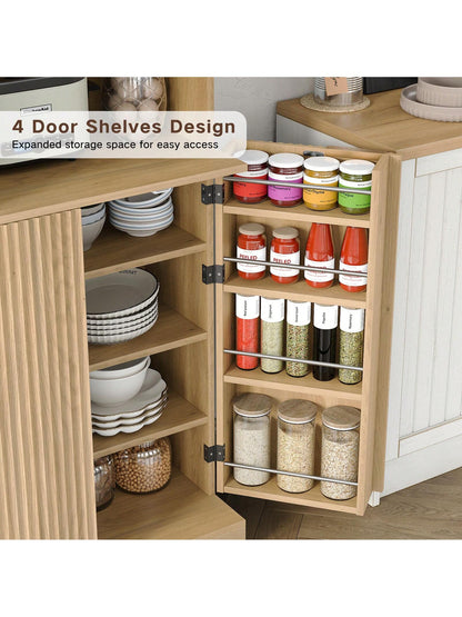 71'' H Tall Kitchen Pantry, Storage Cabinet with Fluted Doors & Adjustable Shelf, Kitchen Huntch Cupboard with Microwave Stand, Coffee Bar Buffet Cabinet for Living Room, Dinning Room