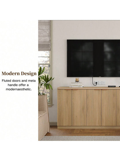 Buffet Cabinet with Storage Accent Sideboard Modern Credenza with Doors & Shelves Fluted Media Console Mid Century Coffee Bar Table for Living Room Kitchen Dining Room Hallway