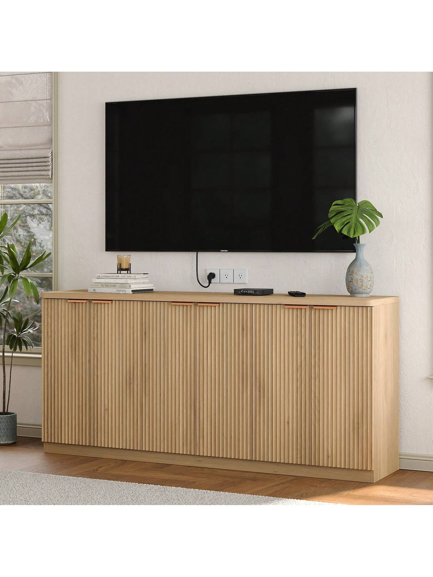 Buffet Cabinet with Storage Accent Sideboard Modern Credenza with Doors & Shelves Fluted Media Console Mid Century Coffee Bar Table for Living Room Kitchen Dining Room Hallway