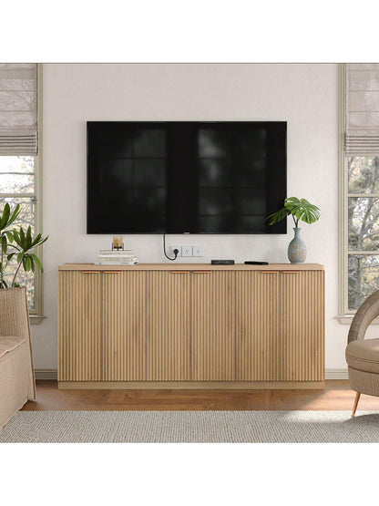 Buffet Cabinet with Storage Accent Sideboard Modern Credenza with Doors & Shelves Fluted Media Console Mid Century Coffee Bar Table for Living Room Kitchen Dining Room Hallway