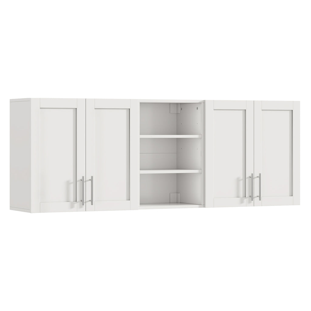 White Wall-Mounted Storage Cabinet with Doors & Adjustable Shelves, Wooden Laundry Room, Kitchen & Bathroom Cabinet