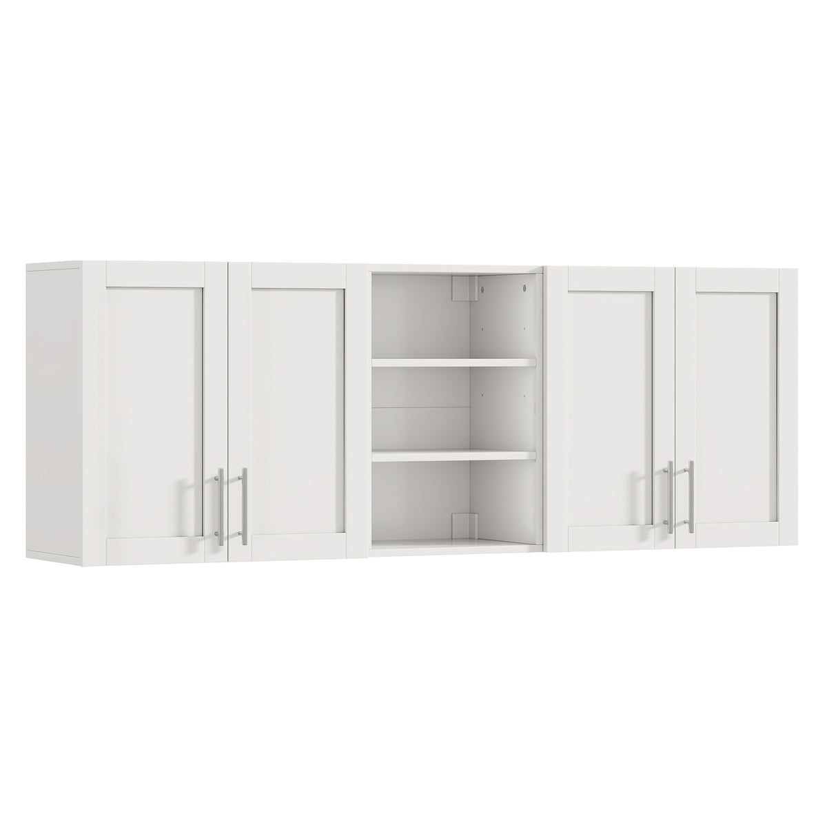 White Wall-Mounted Storage Cabinet with Doors & Adjustable Shelves, Wooden Laundry Room, Kitchen & Bathroom Cabinet
