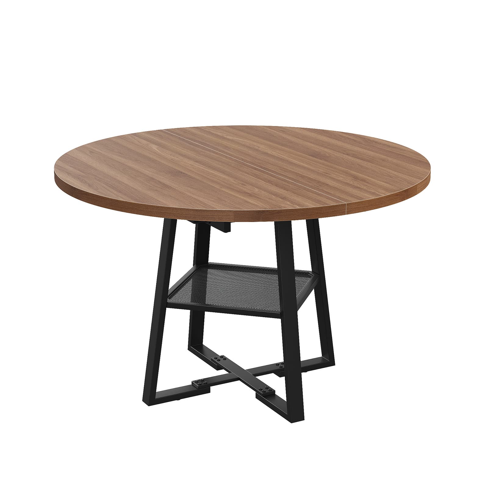 Yanosaku DT001 47" Extendable Round Table for 4–8, Walnut Metal Frame