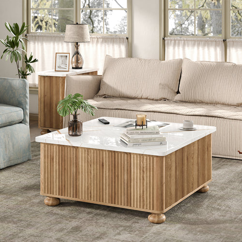 Yanosaku CT001 Lift Top Coffee Table with Storage, Square Coffee Tables with Faux-Marble Top for Living Room, Living Room Center Tables with Large Hidden Space for Bedroom, Home Office