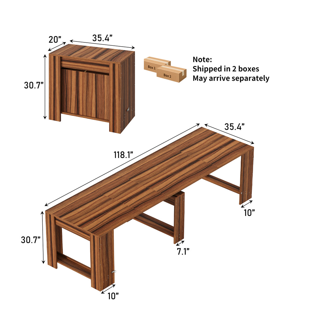 Extendable Dining Table for 2-12 People, Expandable Space-Saving Kitchen Table with Built-In Leaf Storage for Small Spaces