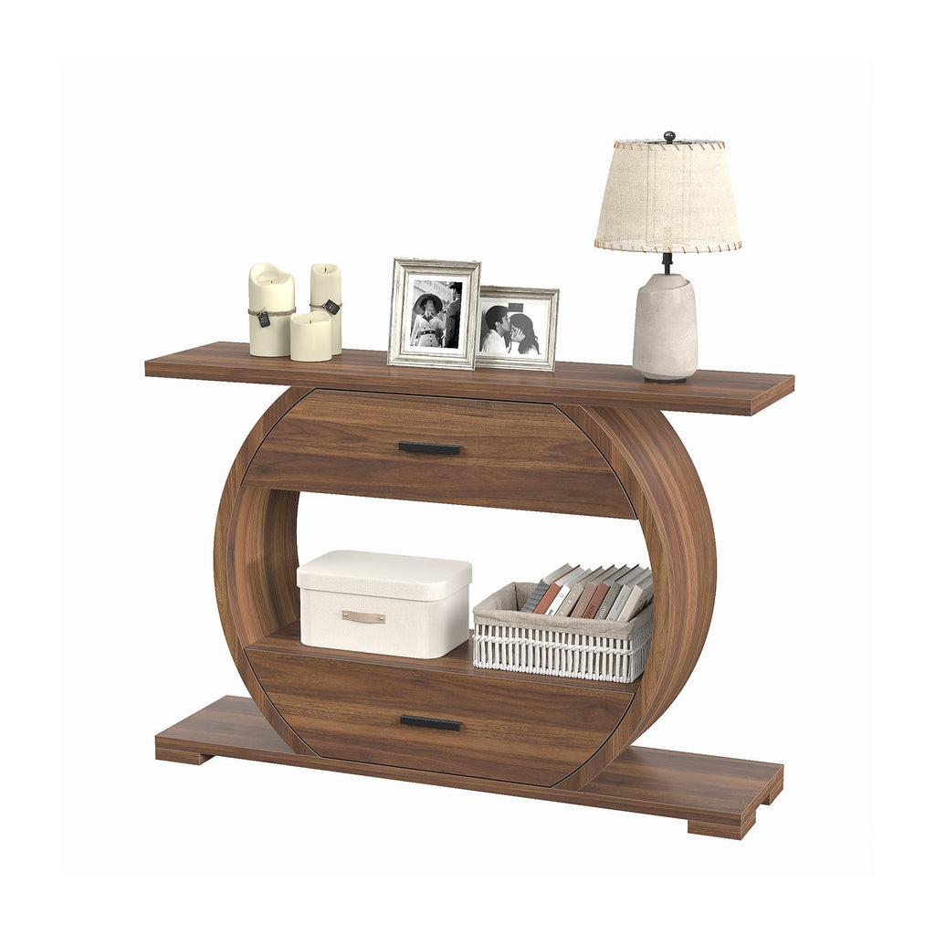 Yanosaku ST004 47" O-Shaped Console Table with 2 Drawers, Brown