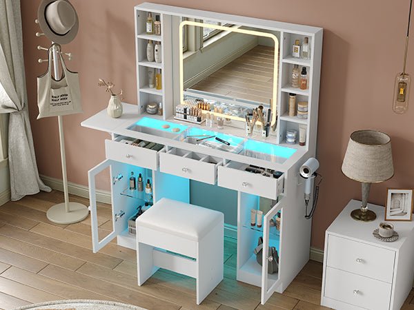 3-Drawer LED Mirror Vanity Desk - Vektaya - VektayaDeskVD032-WH