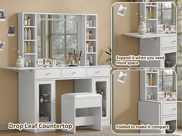 3-Drawer LED Mirror Vanity Desk - Vektaya - VektayaDeskVD032-WH