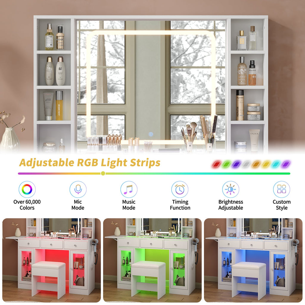 3-Drawer LED Mirror Vanity Desk - Vektaya - VektayaDeskVD032-WH