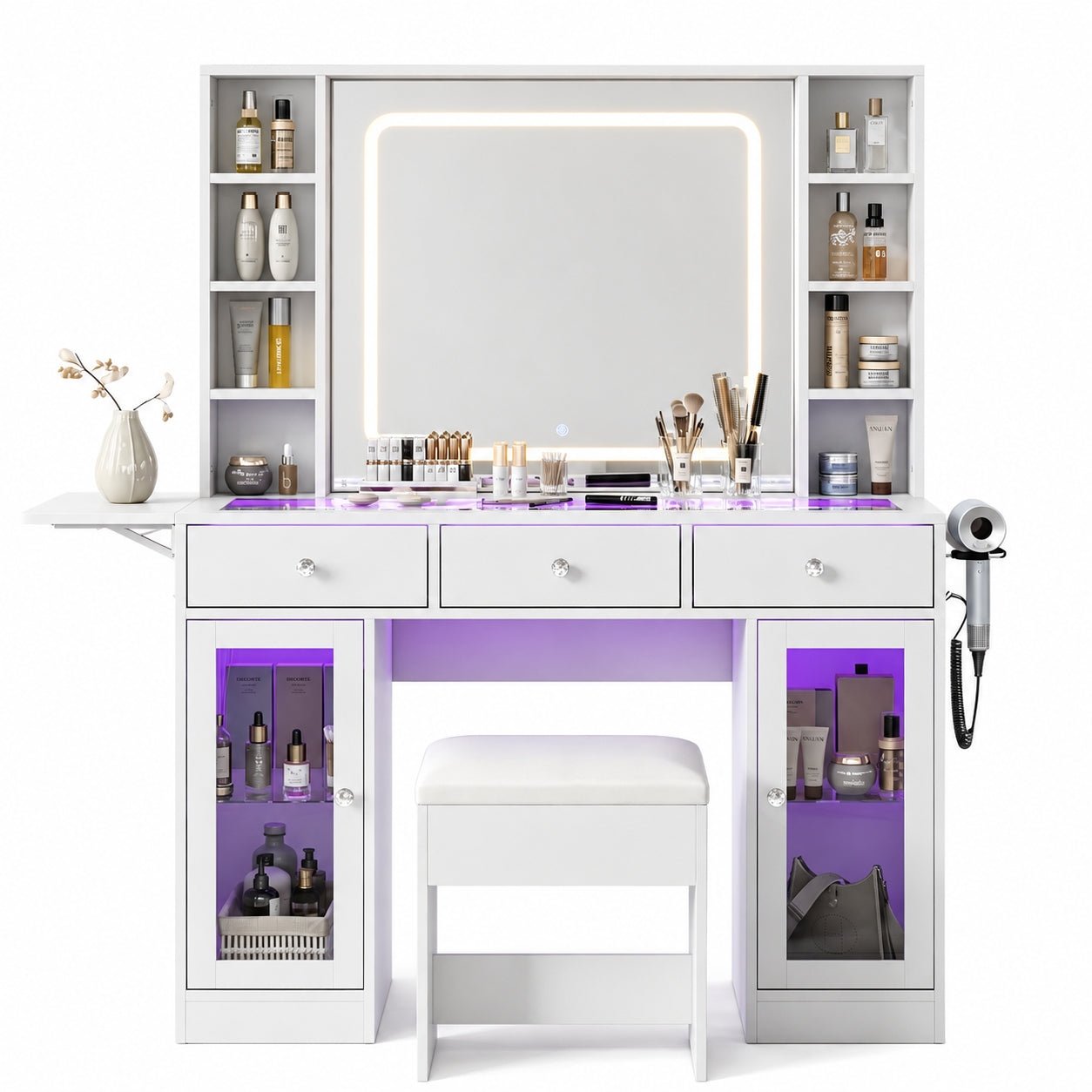 3-Drawer LED Mirror Vanity Desk - Vektaya - VektayaDeskVD032-WH