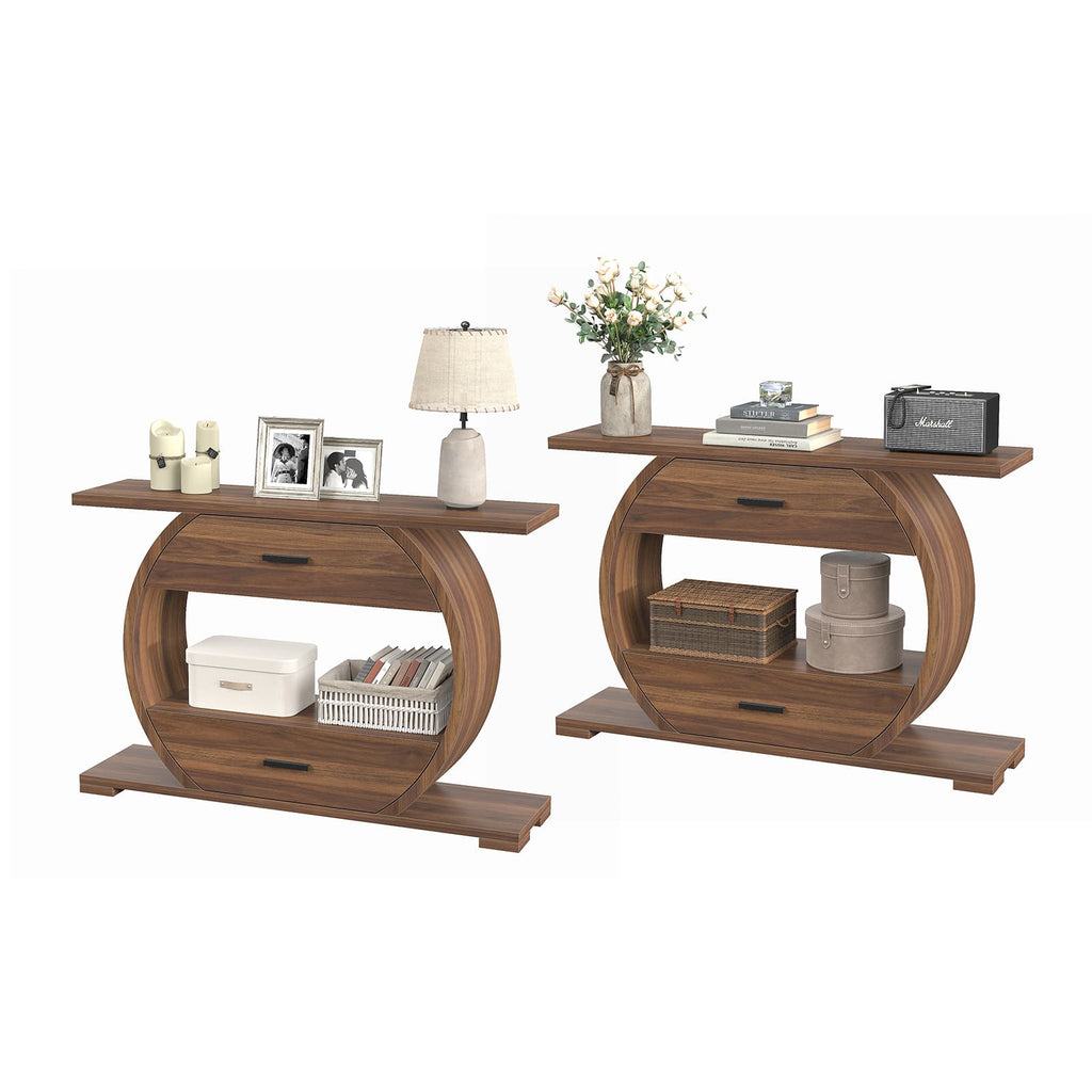 Yanosaku ST004 47" O-Shaped Console Table with 2 Drawers, Brown