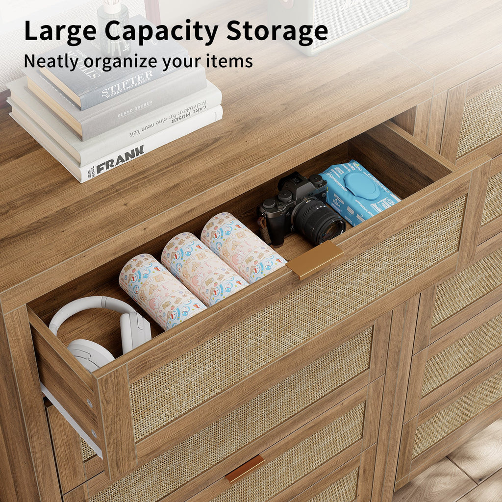 48'' Tall Dresser for Bedroom, Rattan Dresser with 5 Drawers, Boho Chest of Drawers- Vektaya - VektayaDresserDS015-NR