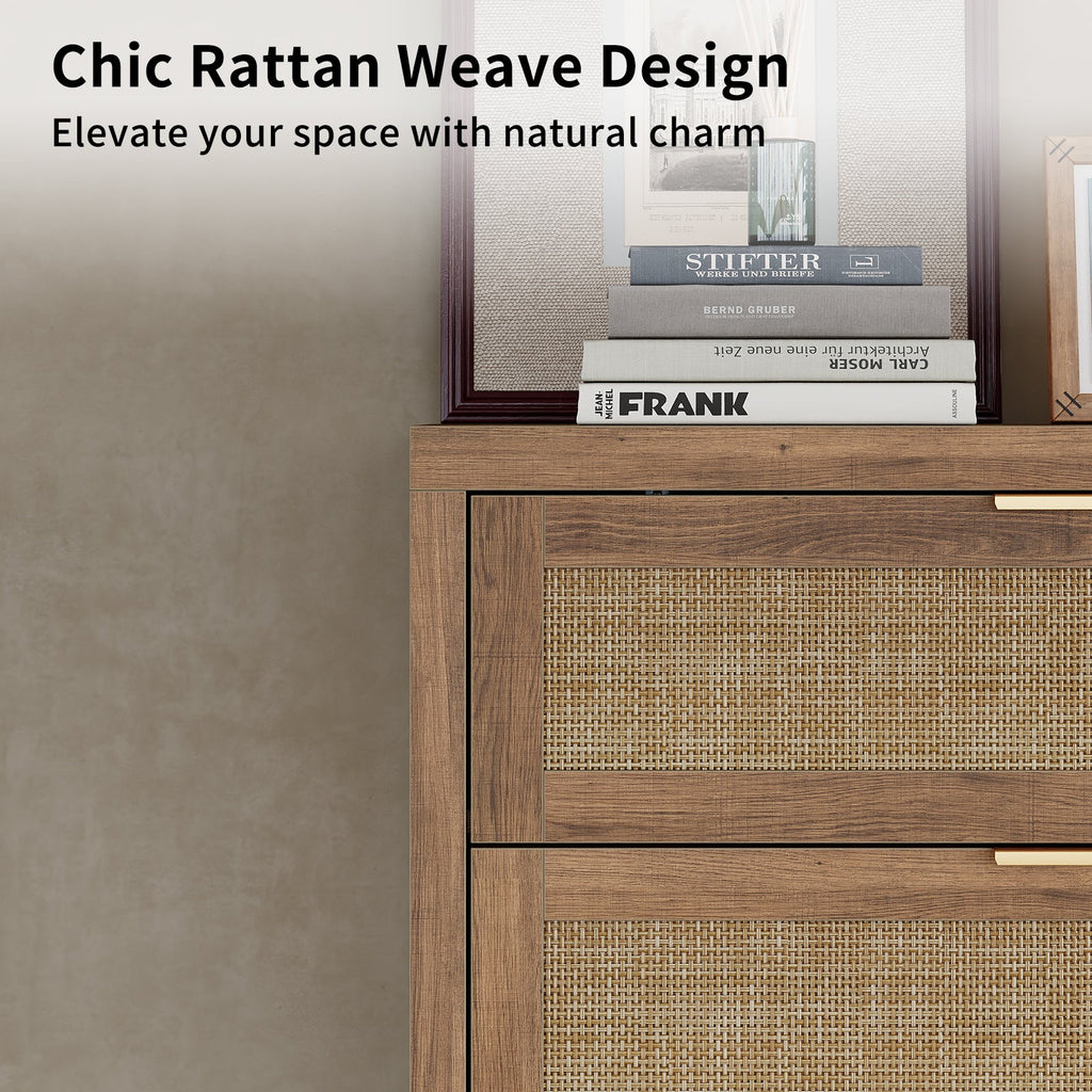 48'' Tall Dresser for Bedroom, Rattan Dresser with 5 Drawers, Boho Chest of Drawers- Vektaya - VektayaDresserDS015-NR