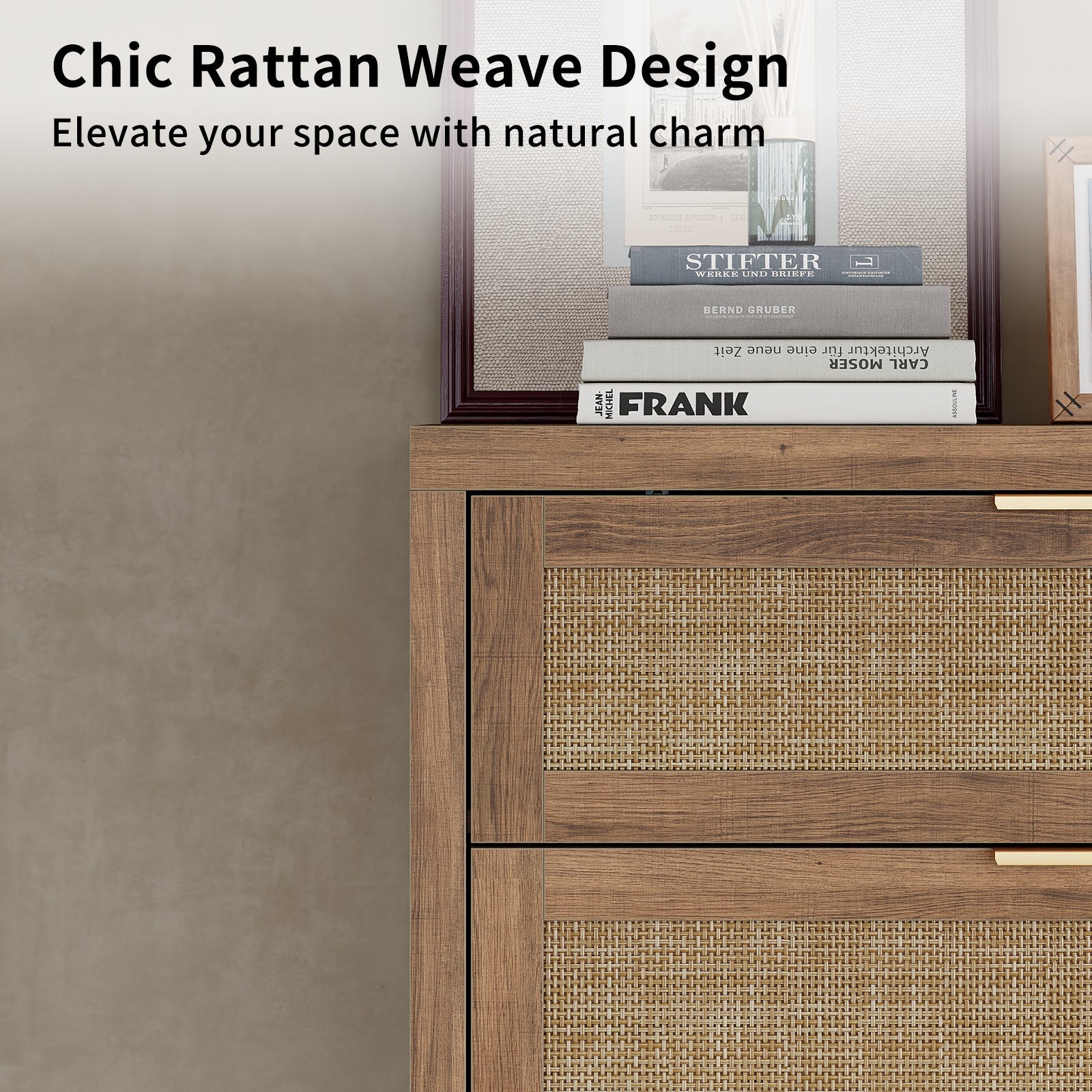 48'' Tall Dresser for Bedroom, Rattan Dresser with 5 Drawers, Boho Chest of Drawers- Vektaya - VektayaDresserDS015-NR