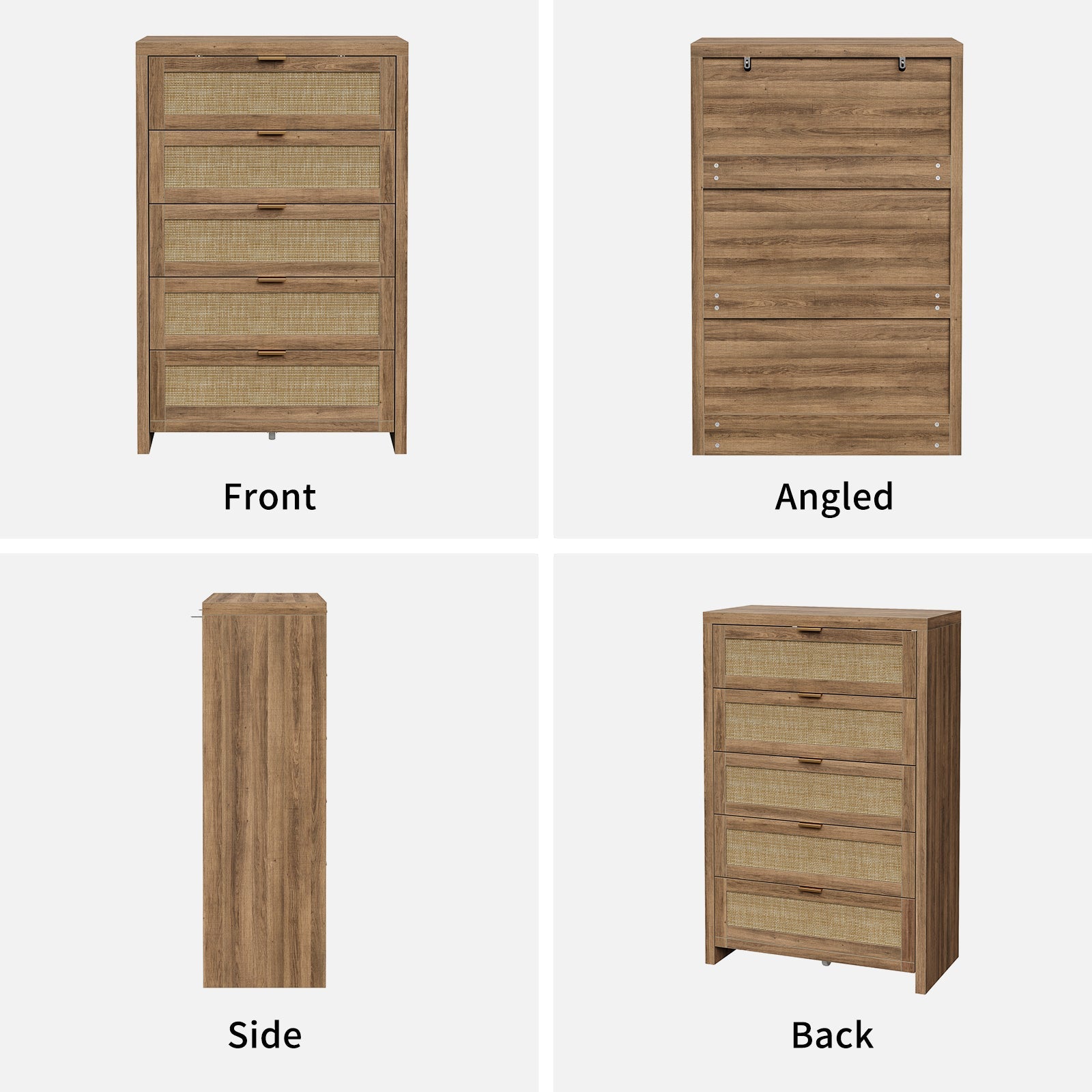 48'' Tall Dresser for Bedroom, Rattan Dresser with 5 Drawers, Boho Chest of Drawers- Vektaya - VektayaDresserDS015-NR
