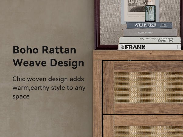 48'' Tall Dresser for Bedroom, Rattan Dresser with 5 Drawers, Boho Chest of Drawers- Vektaya - VektayaDresserDS015-NR