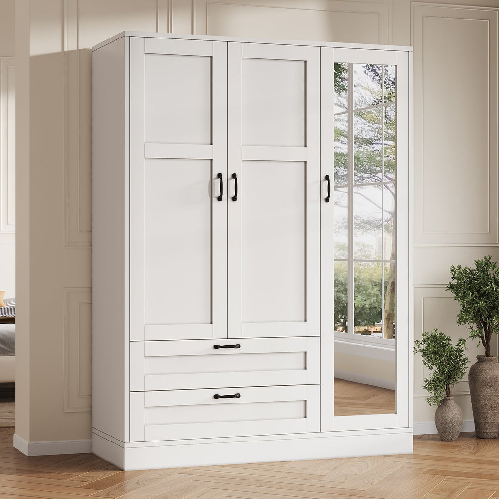 5-in-1 Armoire Wardrobe Closet with Full Length Acrylic Mirror & 2 Drawers, White - Vektaya - VektayaStorage CabinetYG001-WH