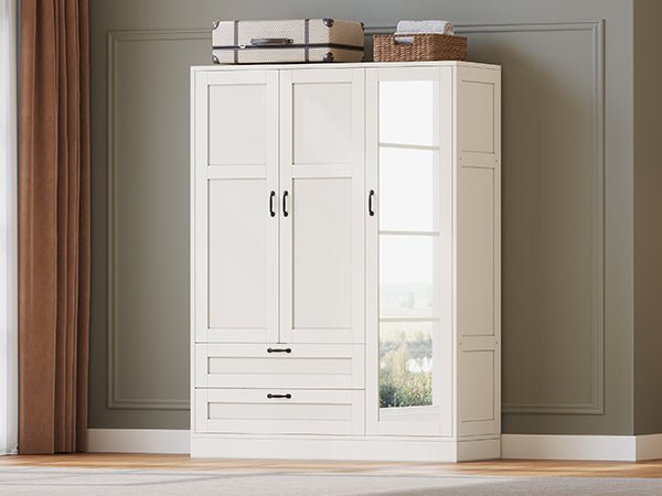 5-in-1 Armoire Wardrobe Closet with Full Length Acrylic Mirror & 2 Drawers, White - Vektaya - VektayaStorage CabinetYG001-WH