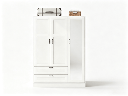 5-in-1 Armoire Wardrobe Closet with Full Length Acrylic Mirror & 2 Drawers, White - Vektaya - VektayaStorage CabinetYG001-WH