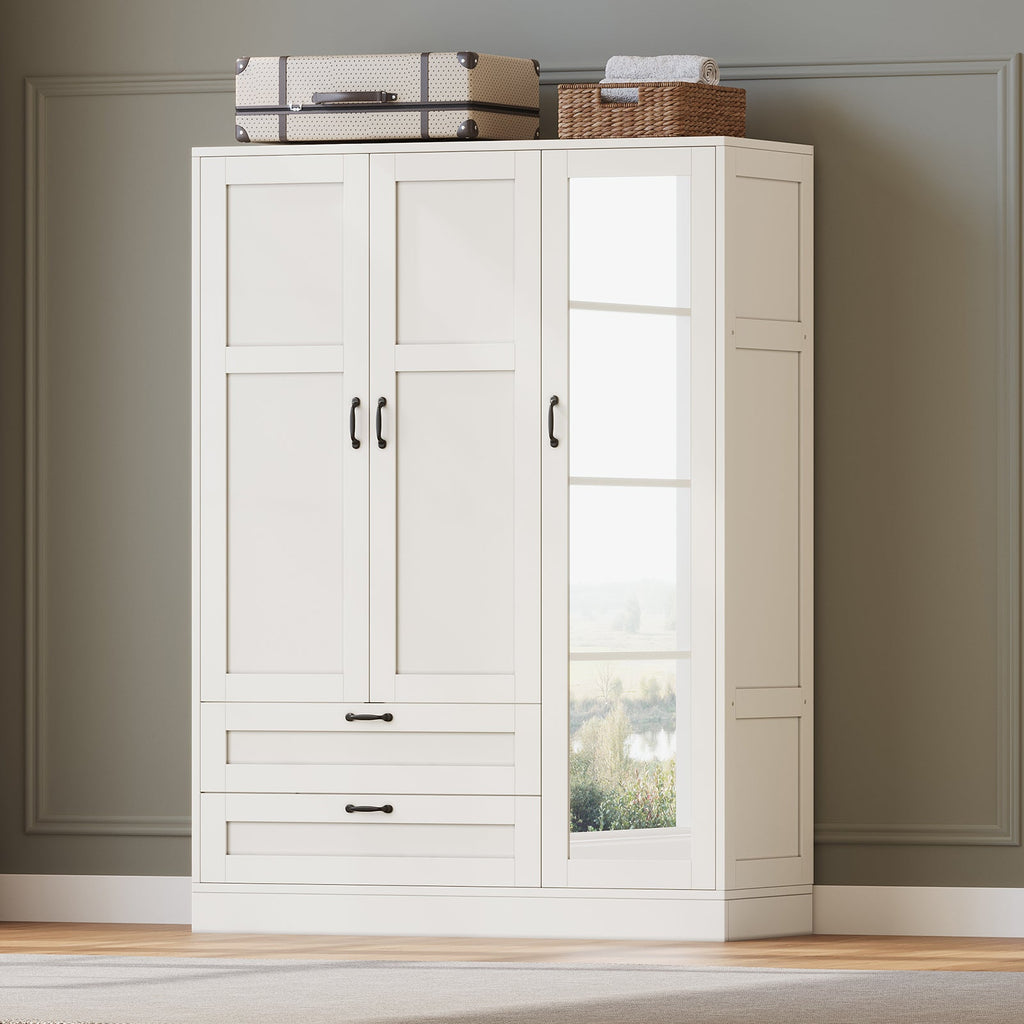 5-in-1 Armoire Wardrobe Closet with Full Length Acrylic Mirror & 2 Drawers, White - Vektaya - VektayaStorage CabinetYG001-WH