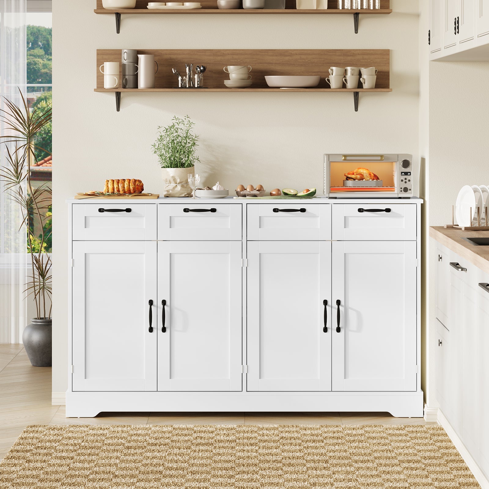 58.7 Inch Sideboard Buffet Cabinet - Vektaya - VektayaFurnitureSC021-WH