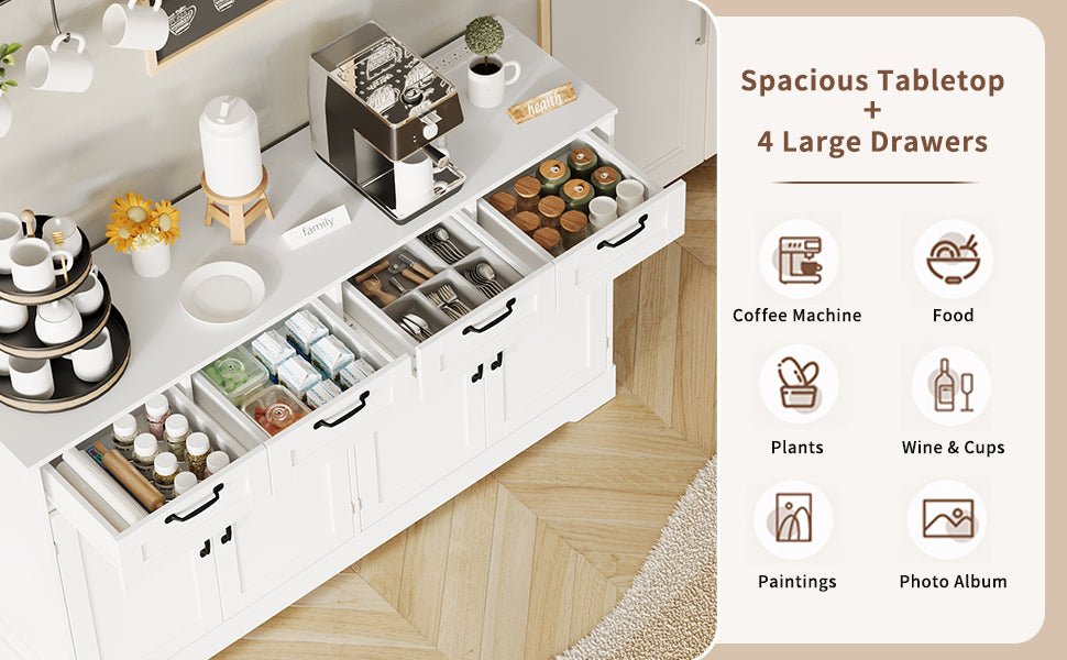 58.7 Inch Sideboard Buffet Cabinet - Vektaya - VektayaFurnitureSC021-WH