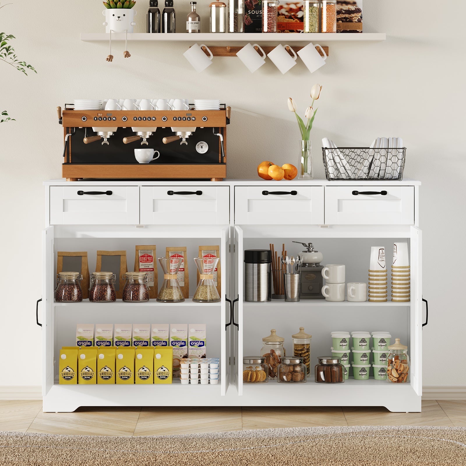 58.7 Inch Sideboard Buffet Cabinet - Vektaya - VektayaFurnitureSC021-WH