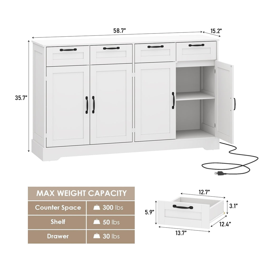 58.7 Inch Sideboard Buffet Cabinet - Vektaya - VektayaFurnitureSC021-WH