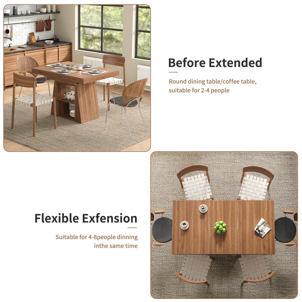 DT005-WA 43.3"–59" Extendable Dining Table with Storage, Rectangular Table