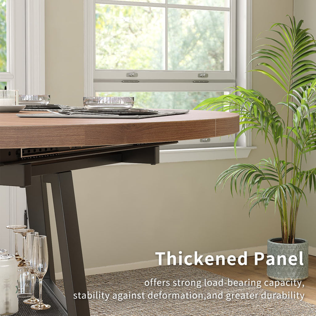 Yanosaku DT001 47" Extendable Round Table for 4–8, Walnut Metal Frame