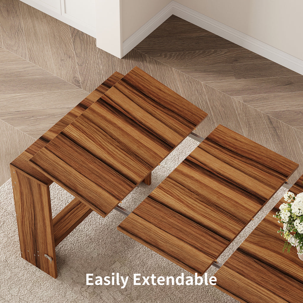 Extendable Dining Table for 2-12 People, Expandable Space-Saving Kitchen Table with Built-In Leaf Storage for Small Spaces